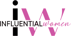 Influential women logo, which consists of black and pink text on a white background